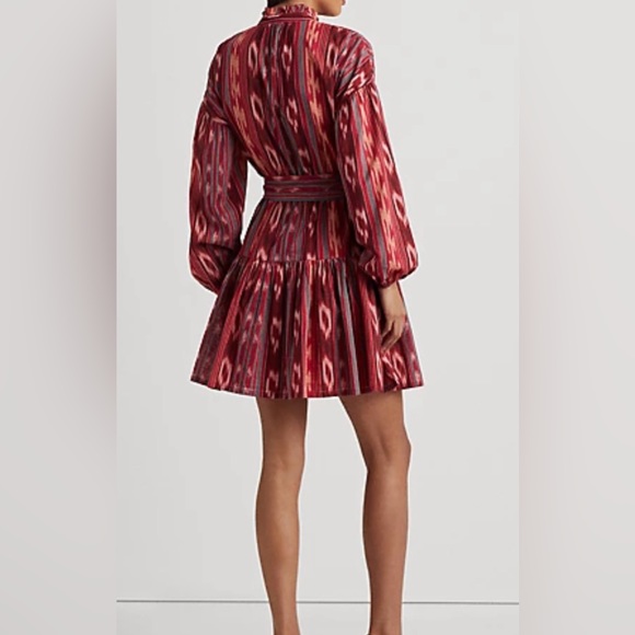 Ralph Lauren Geo-Stripe Belted Cotton Voile Dress Size 6 Fuchsia/Orange/Multi - Picture 4 of 11